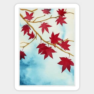 Red Maple Tree Nature Forest Wood Leaves Watercolor Sticker